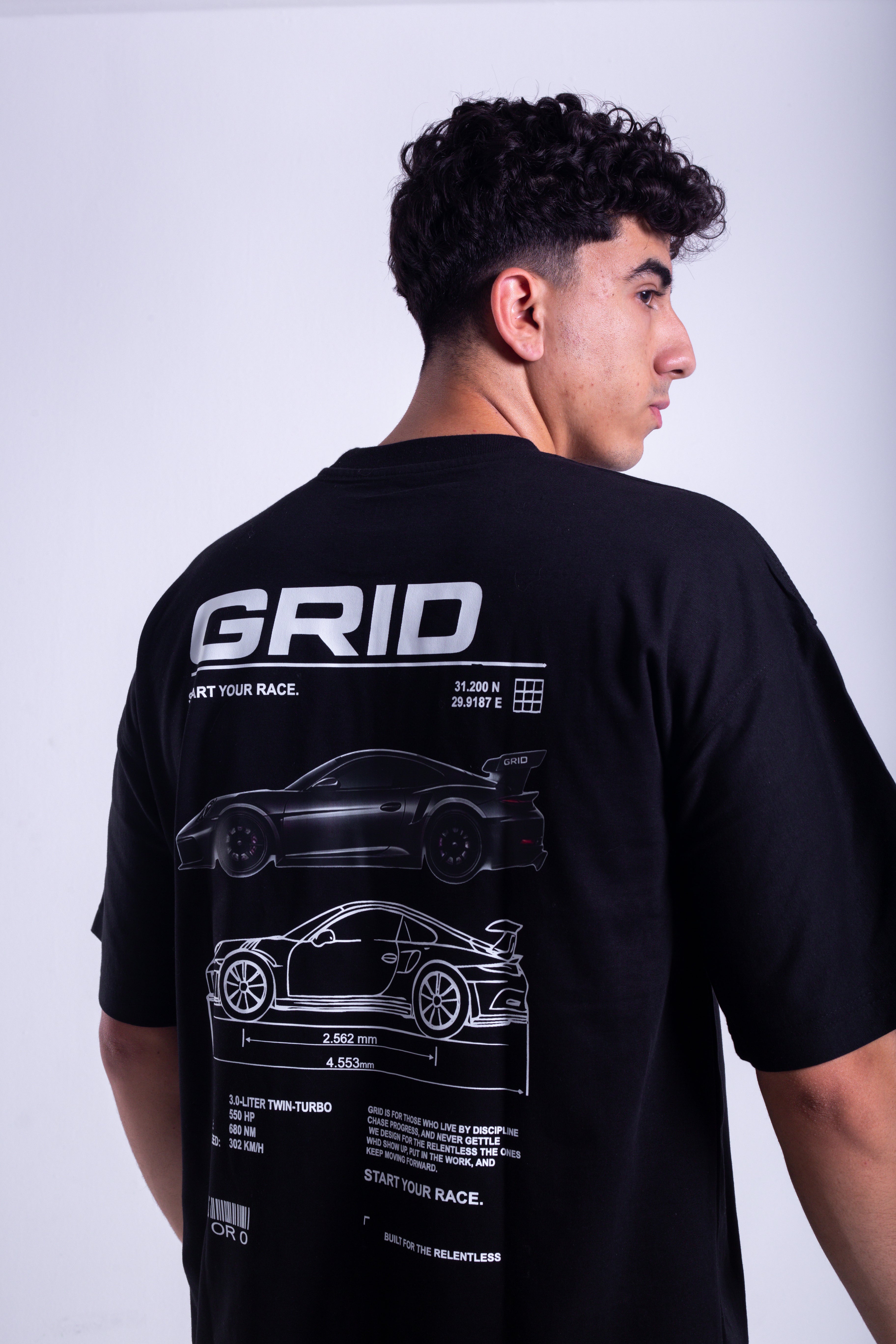 GRID Oversized T-Shirt - Black
