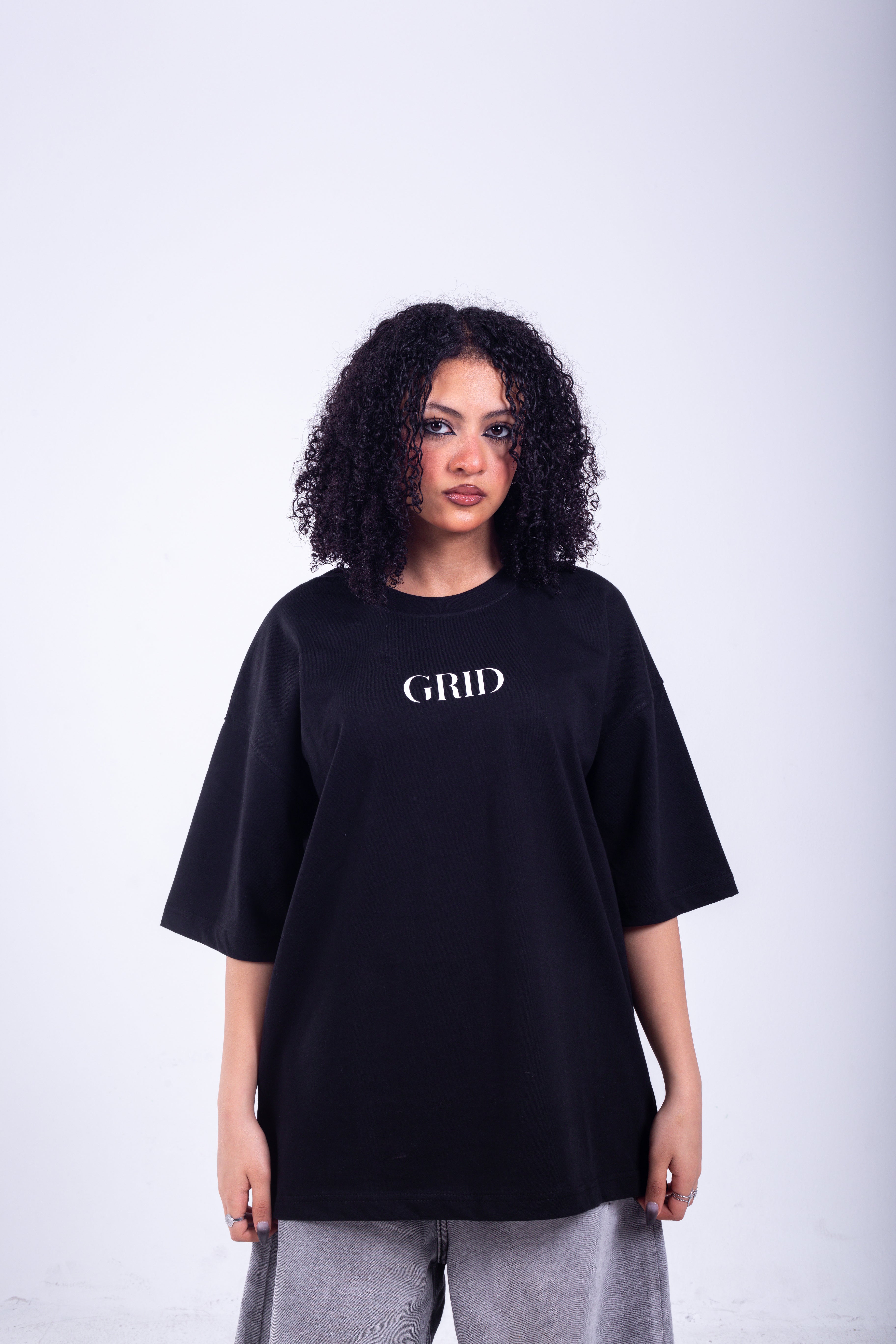GRID Oversized T-Shirt - Black