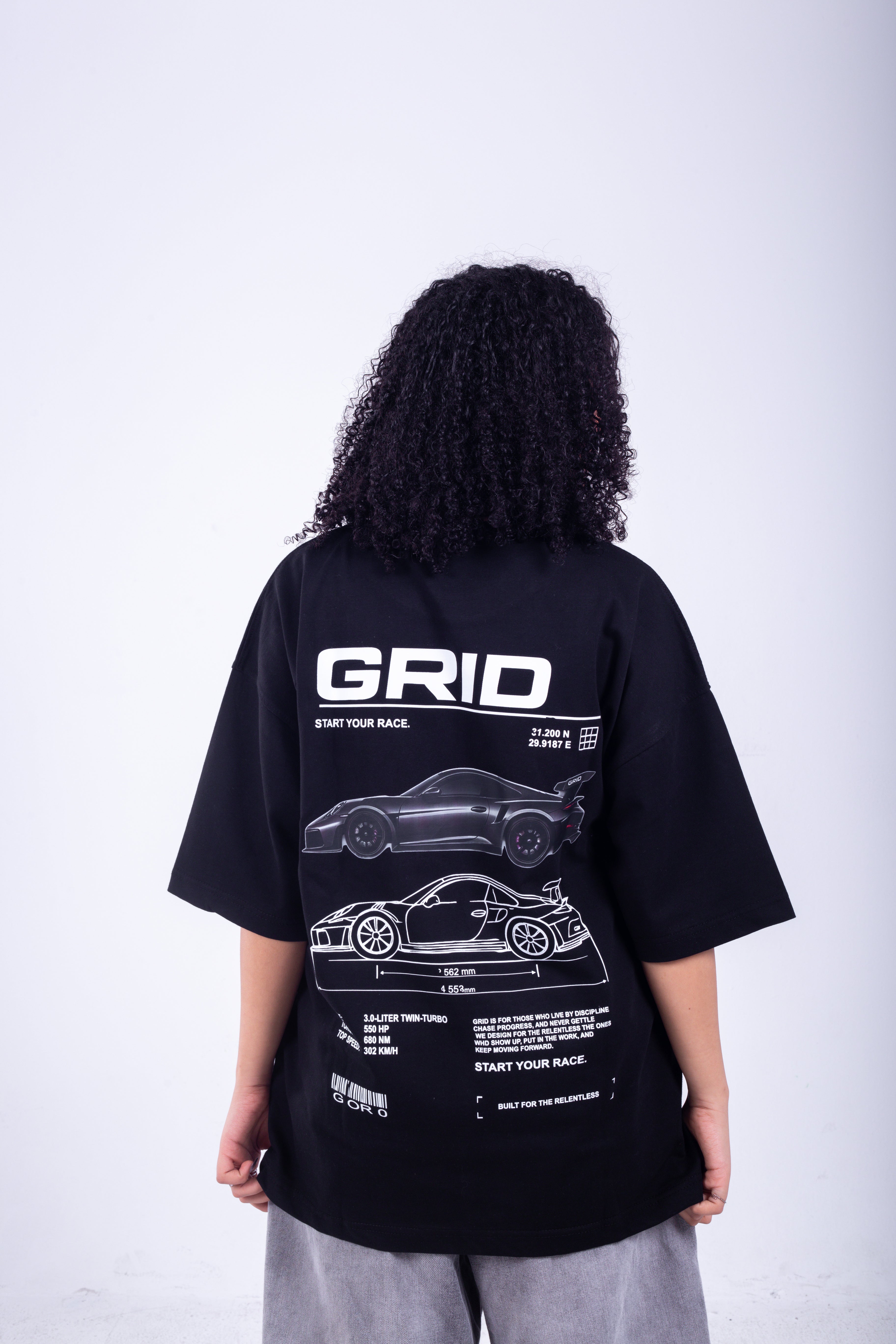 GRID Oversized T-Shirt - Black